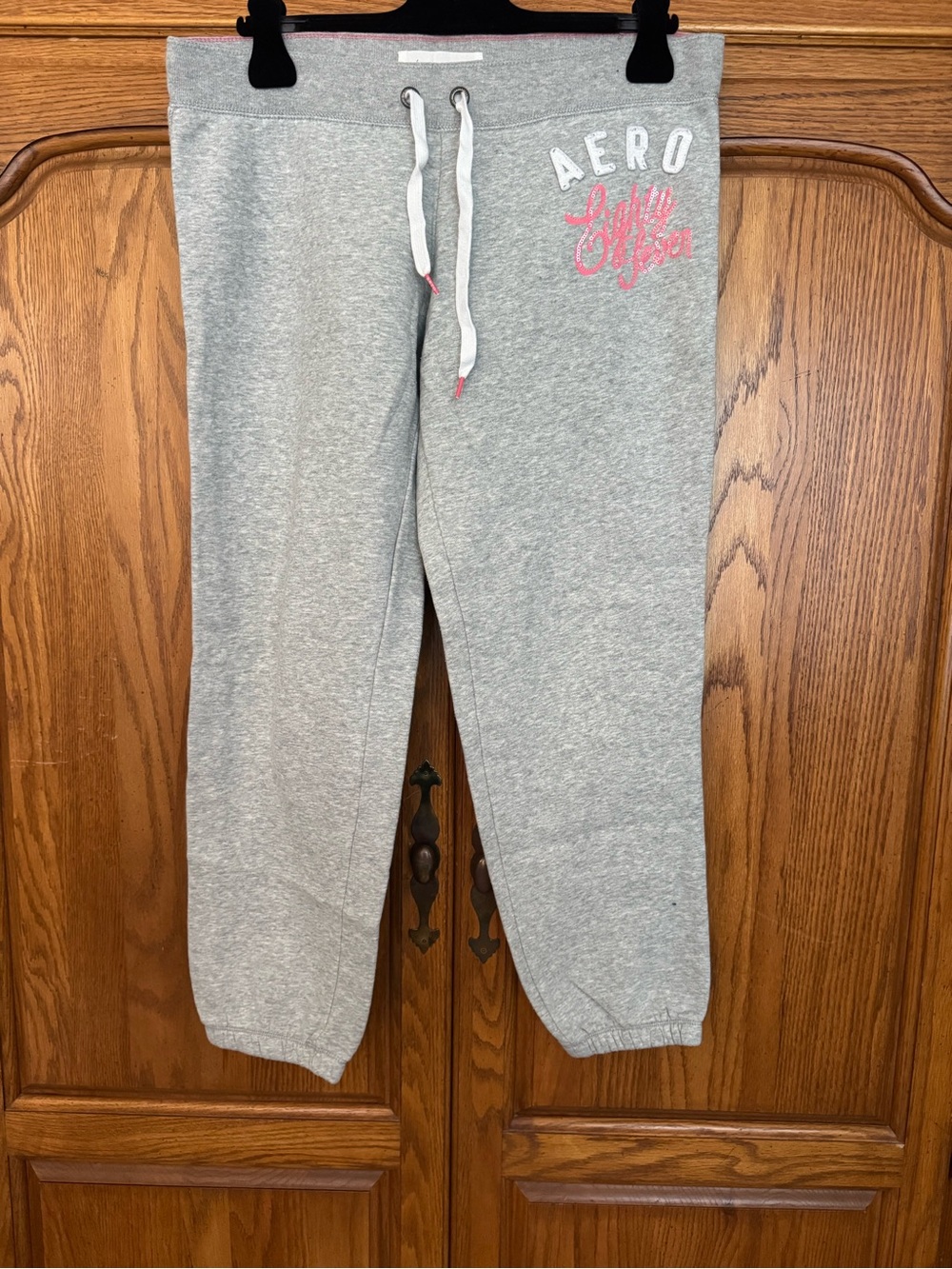 Aeropostale Light Gray Sweatpants with Pink Logo